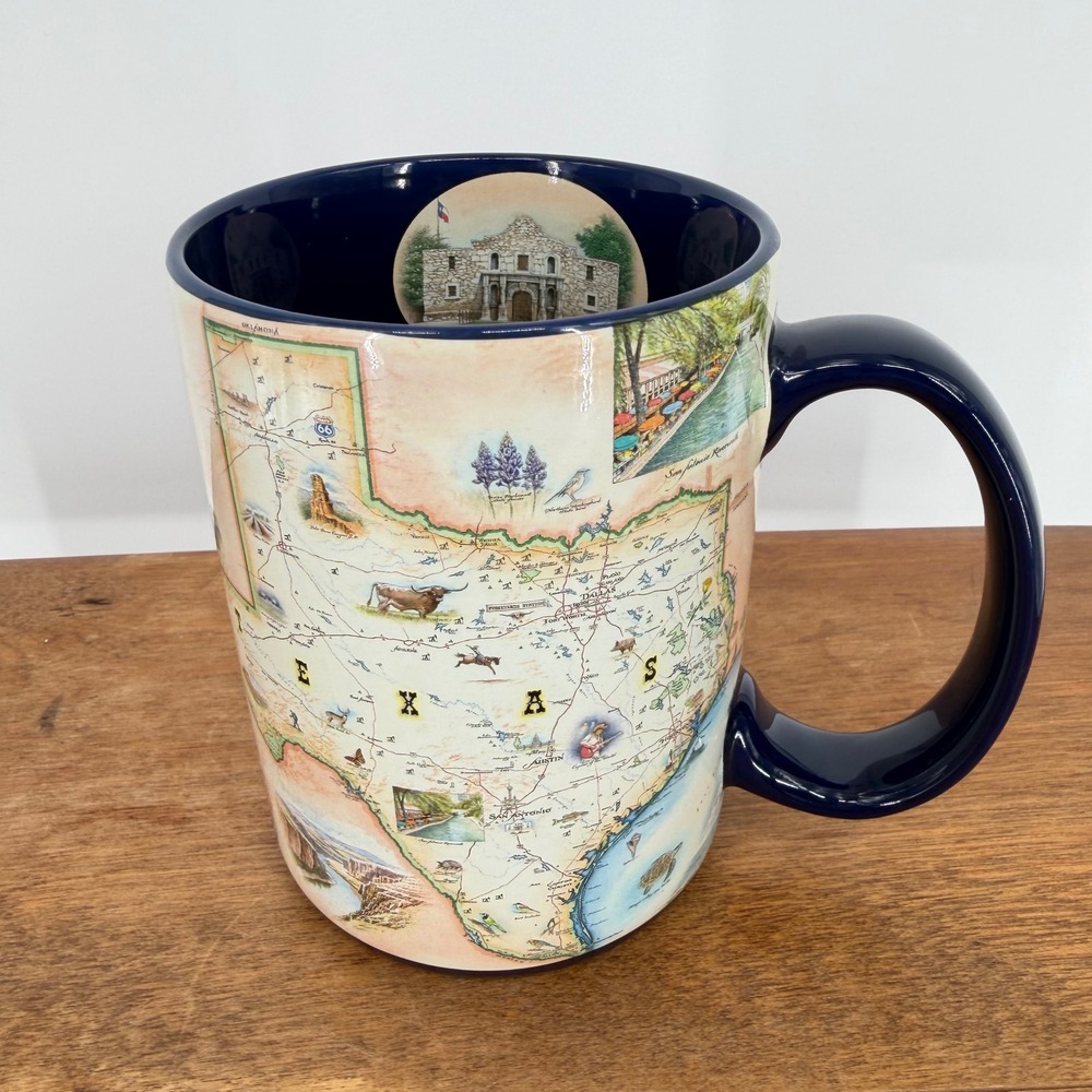 Xplorer Maps Texas Coffee Mug 16 Oz Large Navy Blue Hand Drawn Map